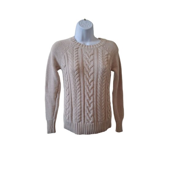 Old Navy Women Cable Knit Sweater Beige XS Crew Neck Chunk Light Academia Preppy - Picture 1 of 8